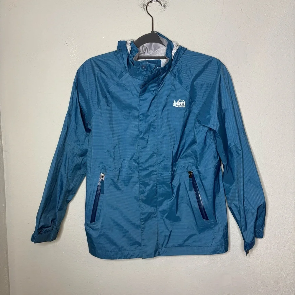 Kids REI Teal-Blue Hooded Shell Jacket Size 10-12